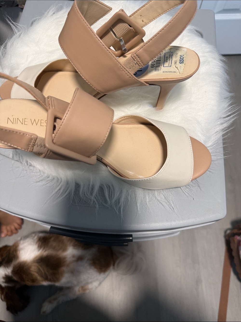 Nine West Beige and Cream Strappy Block Heel Sandals